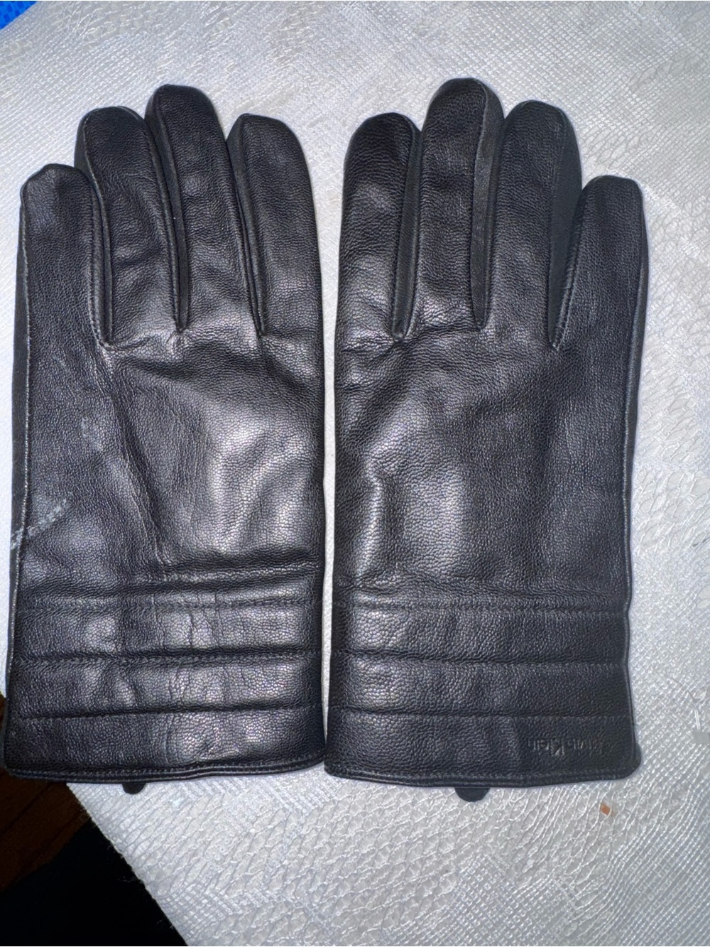 Calvin Klein Men’s 100% Leather Gloves Sz Large Lined for Warmth